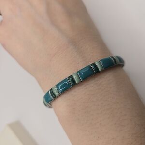 Vintage 80's Turquoise Teal Seafoam Green Enamel 7.5" Stretch Band Bracelet